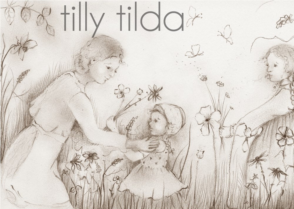 nursery art - mother and child - illustration - pencil drawing - sepia - waldorf art -  tasha tudor - elsa beskow inspired