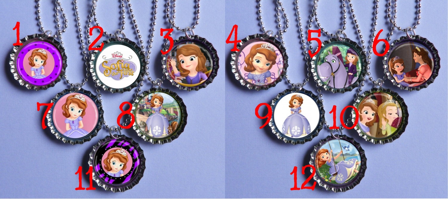 Princess Sofia party bottle cap necklace Party Favor pack (6)  / contact me for other quantities needed