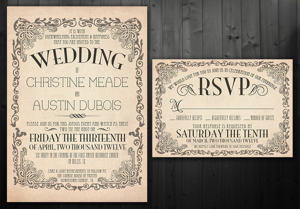 Rustic Wedding Invitation Set Vintage - Printable