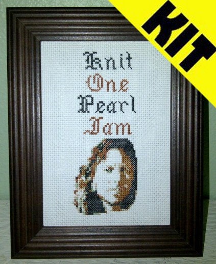 KIT  Funny Cross Stitch Knit One Pearl Jam Eddie Vedder Rock Star Celebrity Rude Humorous Subversive DIY PDF Original