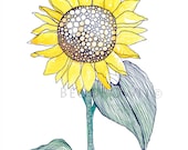 Sunflower Watercolour Art Drawing 8x10" Print (unframed)