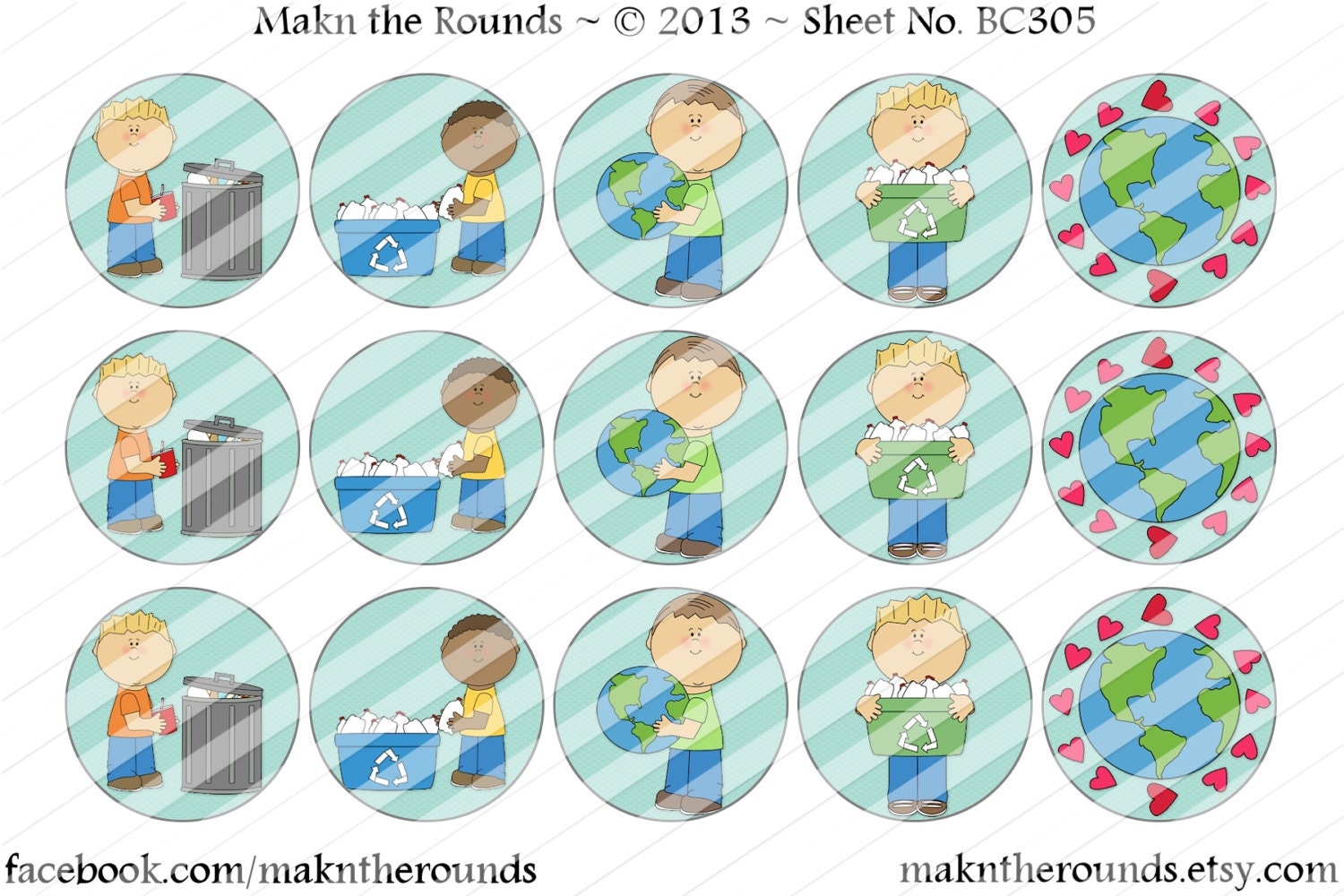 Earth Day Boys- 1 inch Circle Bottle Cap Image - 4x6 and 8.5x11 Digital Collage Sheet (No. BC305) - Instant Download
