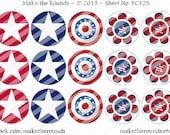 4th of July - 1 inch Circle Bottle Cap Image - 4x6 and 8.5x11 Digital Collage Sheet (No. BC128) - Instant Download