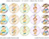 Summer Kids at the Beach - 1 inch Circle Bottle Cap Image - 4x6 and 8.5x11 Digital Collage Sheet (No. BC348) - Instant  Download