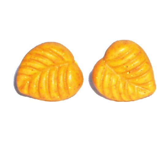 Yellow Polymer clay leaf post stud clip on unique summer earrings cyber shining boho earrings affordable gift