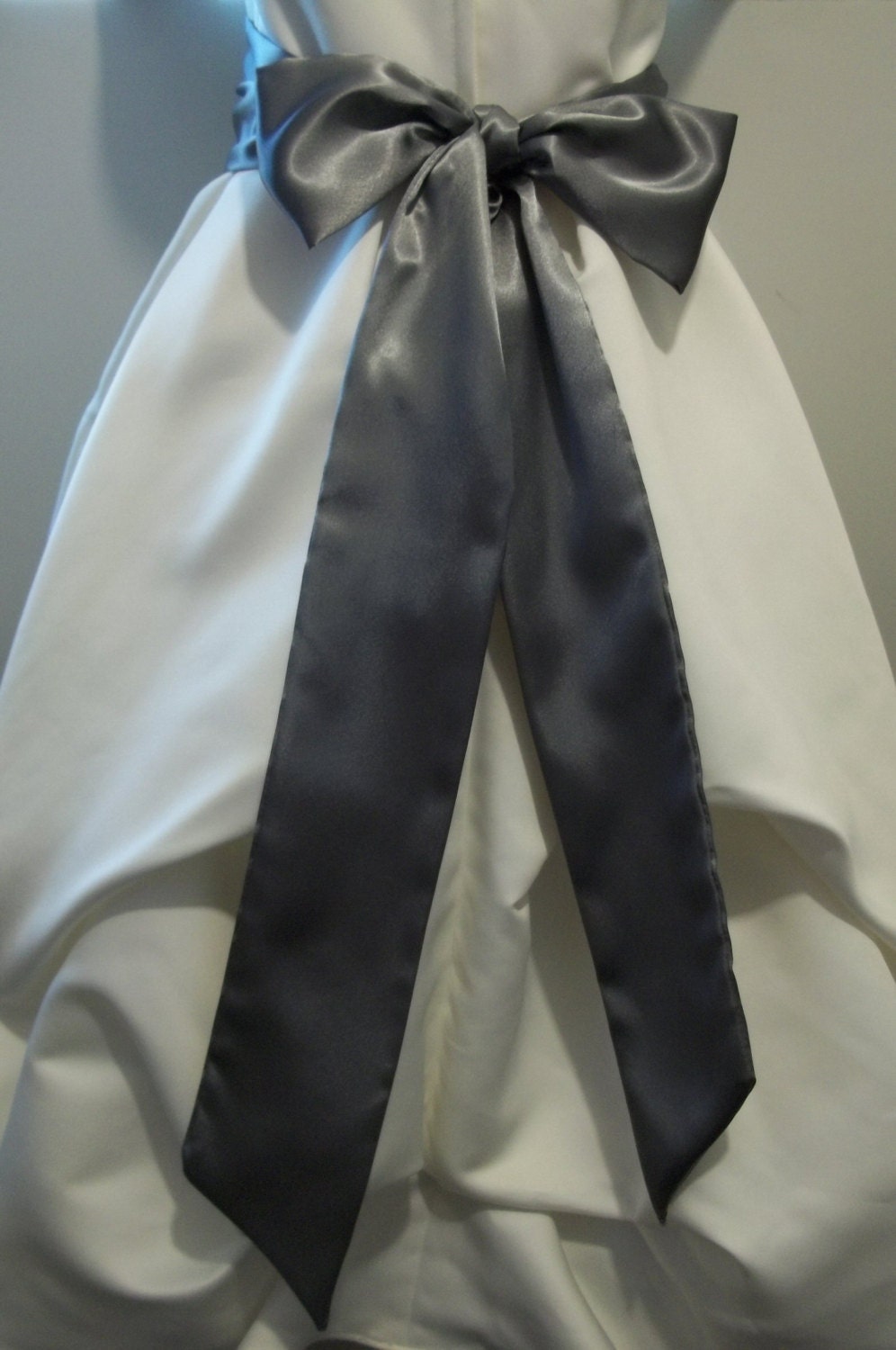 100 Inch Sash Charcoal Pewter Satin Sash for Flower Girl Size 8 to 12 Bridesmaid Formal Wear