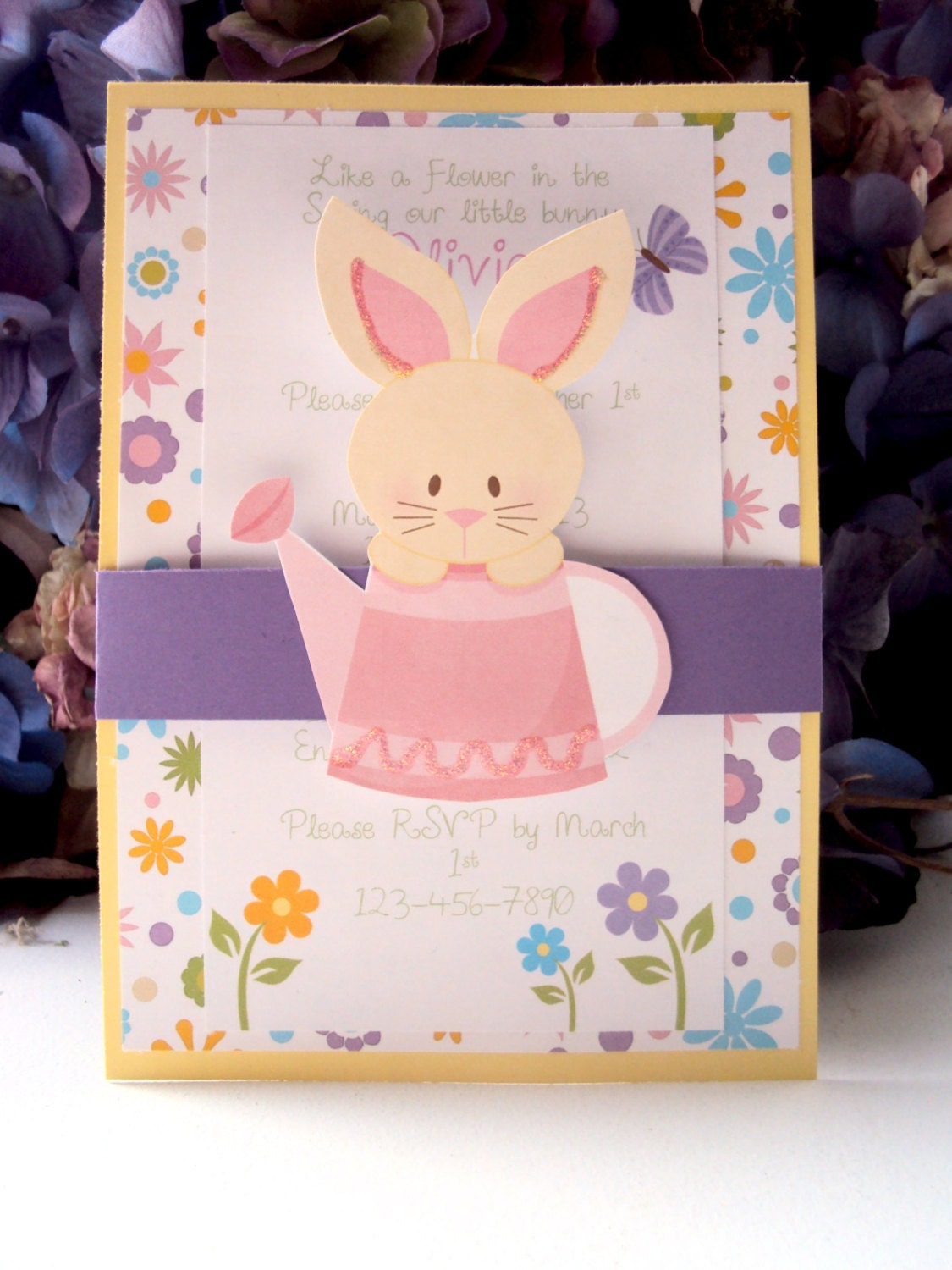 Bunny Rabbit Invitation, Spring time Invitations , Easter Invitation