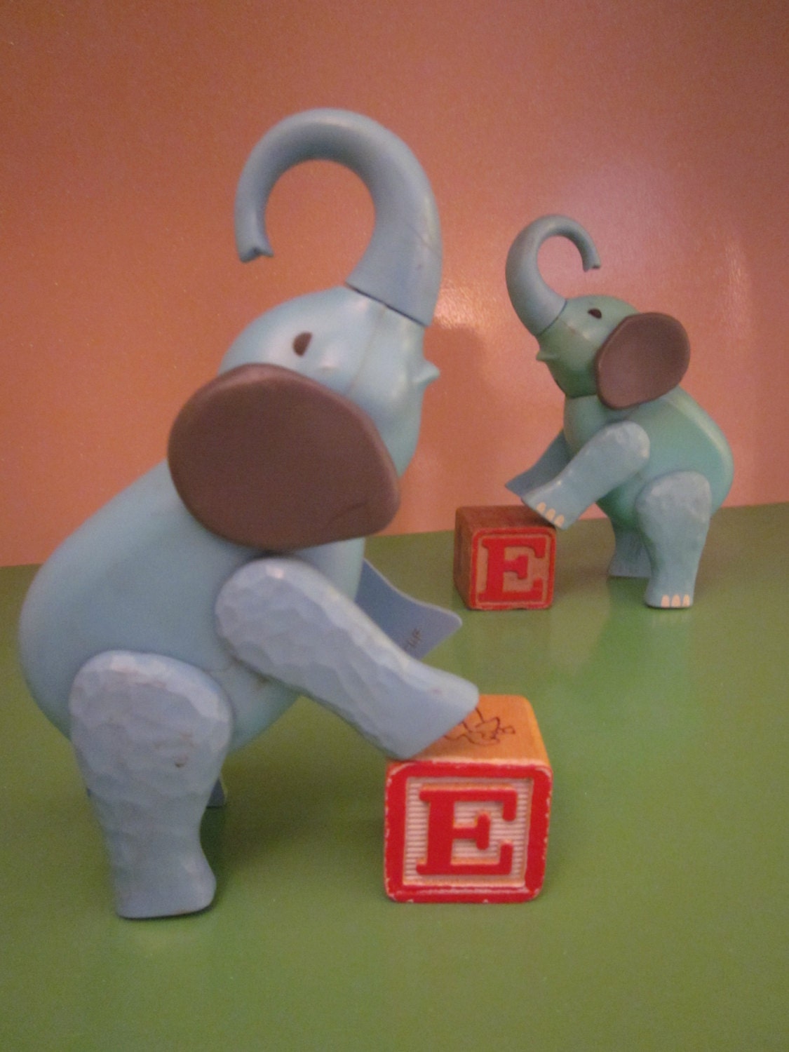 Vintage 1970's Fisher Price Set of Two Blue Elephants from the Fisher Price Little People Toy Circus Train Set