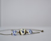 Porcelain jewelry - White blue necklace - Floral necklace