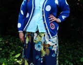 Plus Size - Vintage Blue & Metallic Military Emblem Embroidery Cardigan (Size M 12/14)