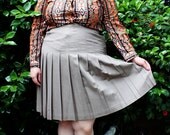 Plus Size - Vintage Khaki Chino Pleated Midi Skirt (Size 22W)
