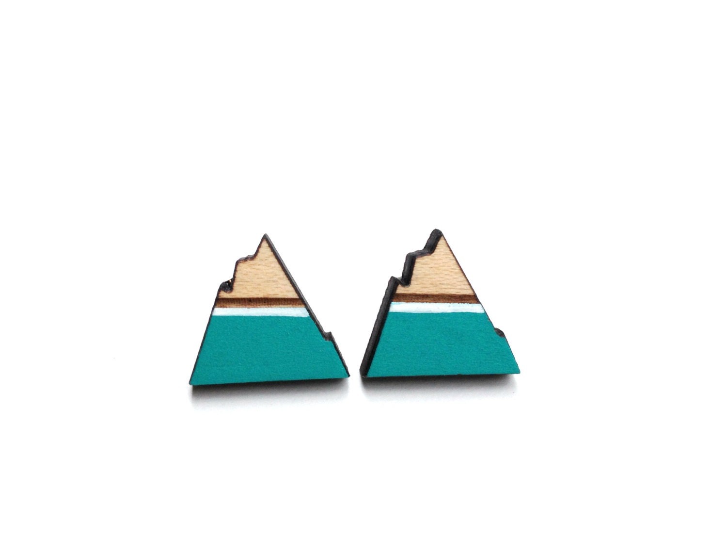 Emerald Green Mountains Alpine Triangles Laser Cut from wood hand painted emerald with white snow line