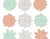 INSTANT DOWNLOAD // Digital Clip Art // Succulents Clip Art Flowers // Coral, Mint, Gray // Spring Easter Clipart Il_170x135