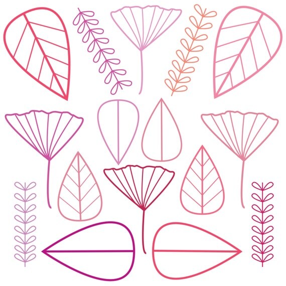 INSTANT DOWNLOAD // Digital Clip Art // Valentine's Day Leaves // Pink and Purple // Commercial and Personal Use Il_570xn