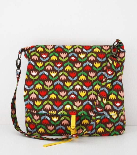 Diaper bag/ messenger bag: tulips (made to order)