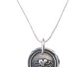 Fine Silver Winged Heart Wax Seal Necklace