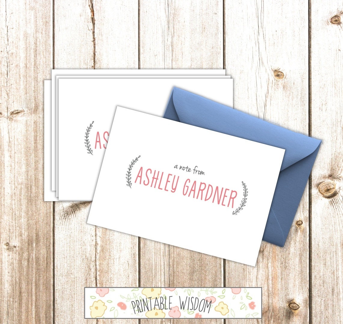 Printable Stationery note cards, personalized stationery custom, laurel branch monogram name, blank card - DIY digital PDF