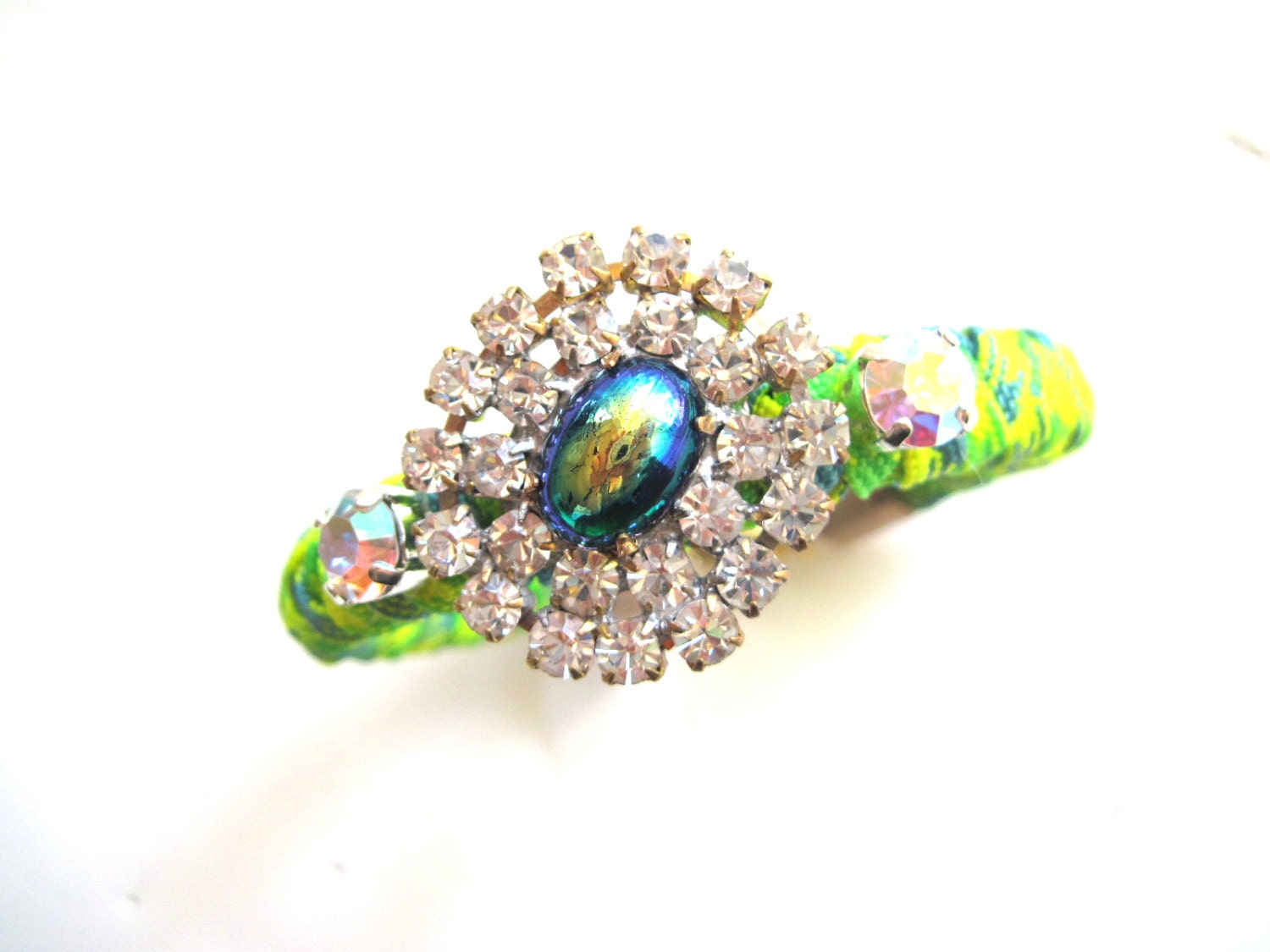 Neon rhinestone bracelet - neon paracord bracelet, rhinestone paracord bracelet