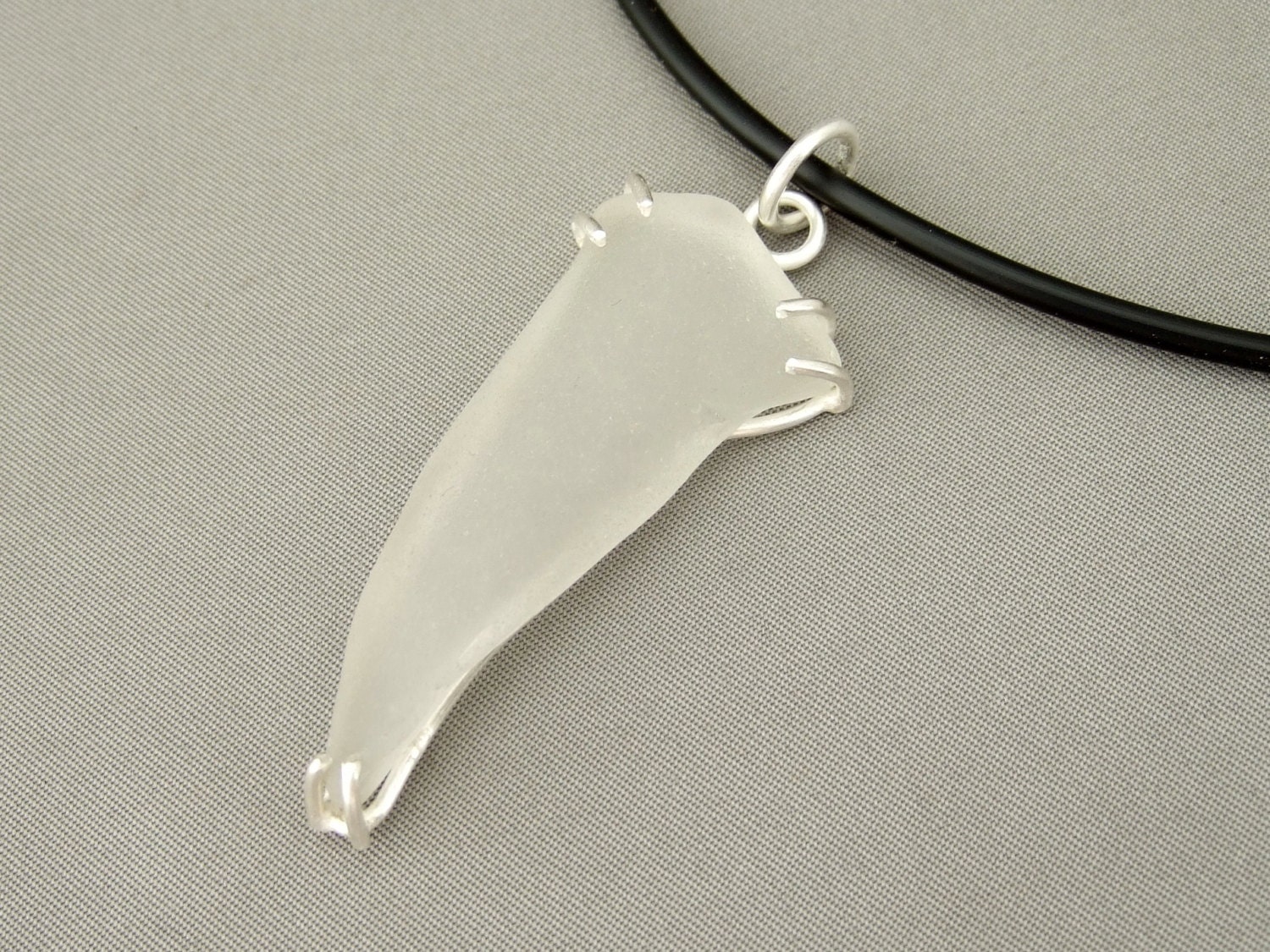 Sea Glass and Sterling Silver Long Claw Set Pendant