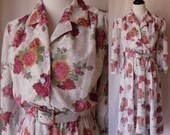 Vintage 80s Floral Purple White Dress