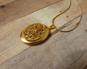 Vintage Gold Filigree Locket - Long Gold Vintage Necklace
