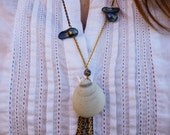Vintage Gold Chain & Israeli Shell Necklace - Long Gold Necklace with Tassel