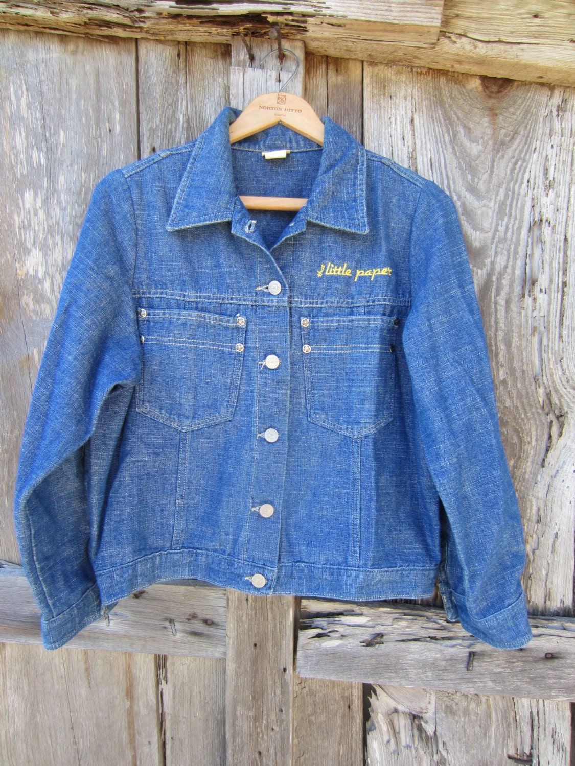 70s/80s Denim Jacket by Vivaldi Jeanswear, S-M // Made in USA Denim // Sponsor Blue Jean Jacket // That Little Paper