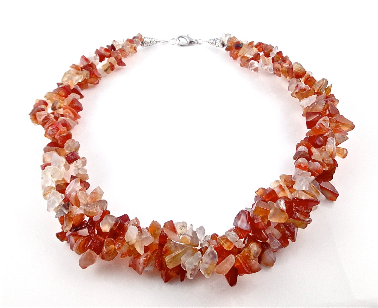 Carnelian Multi Strand Chunky Necklace - Orange Semi Precious Beads