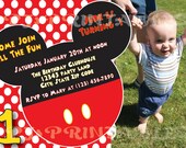 Mickey Mouse Polka Dot Birthday Invitation with picture - Custom Digital File Il_170x135