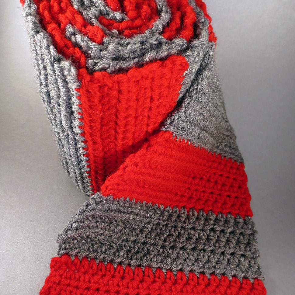 ON SALE Red Grey Ohio State Buckeyes Inspired Crochet Scarf