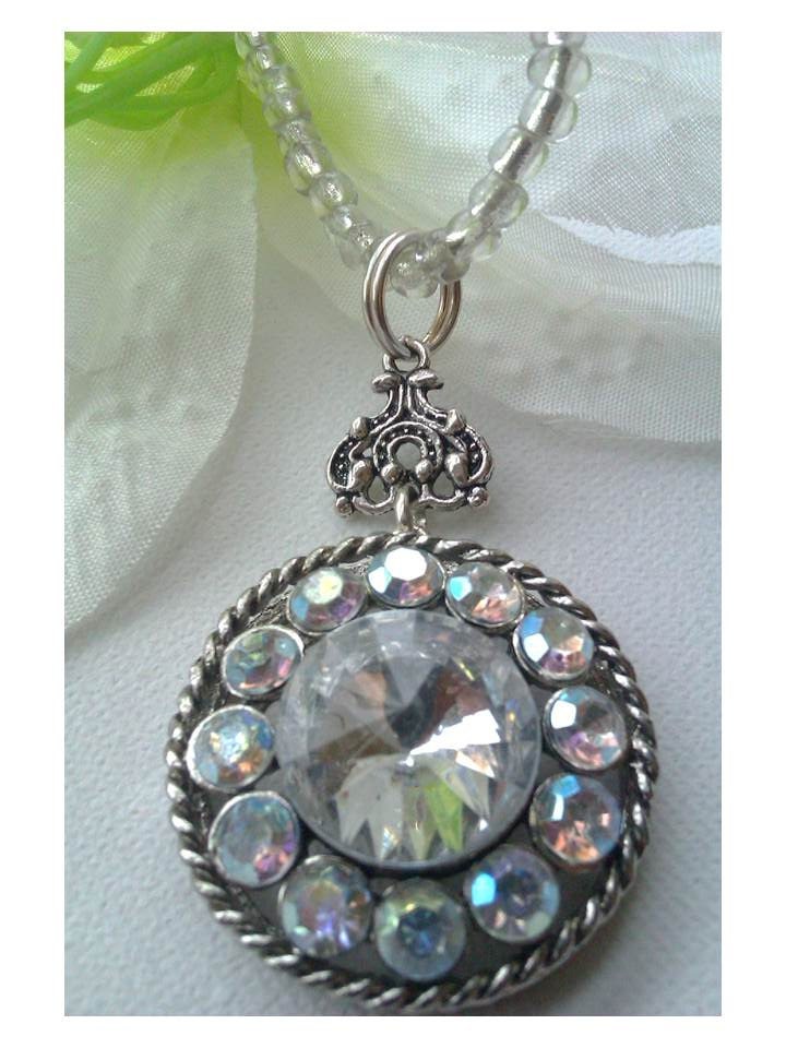Crystal Pendant With Clear Bead  Necklace