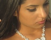 BRIDAL pearls NECKLACE, Beaded Statement Necklace for wedding, OOAK Clear White Swarovski Crystal Chain 4673