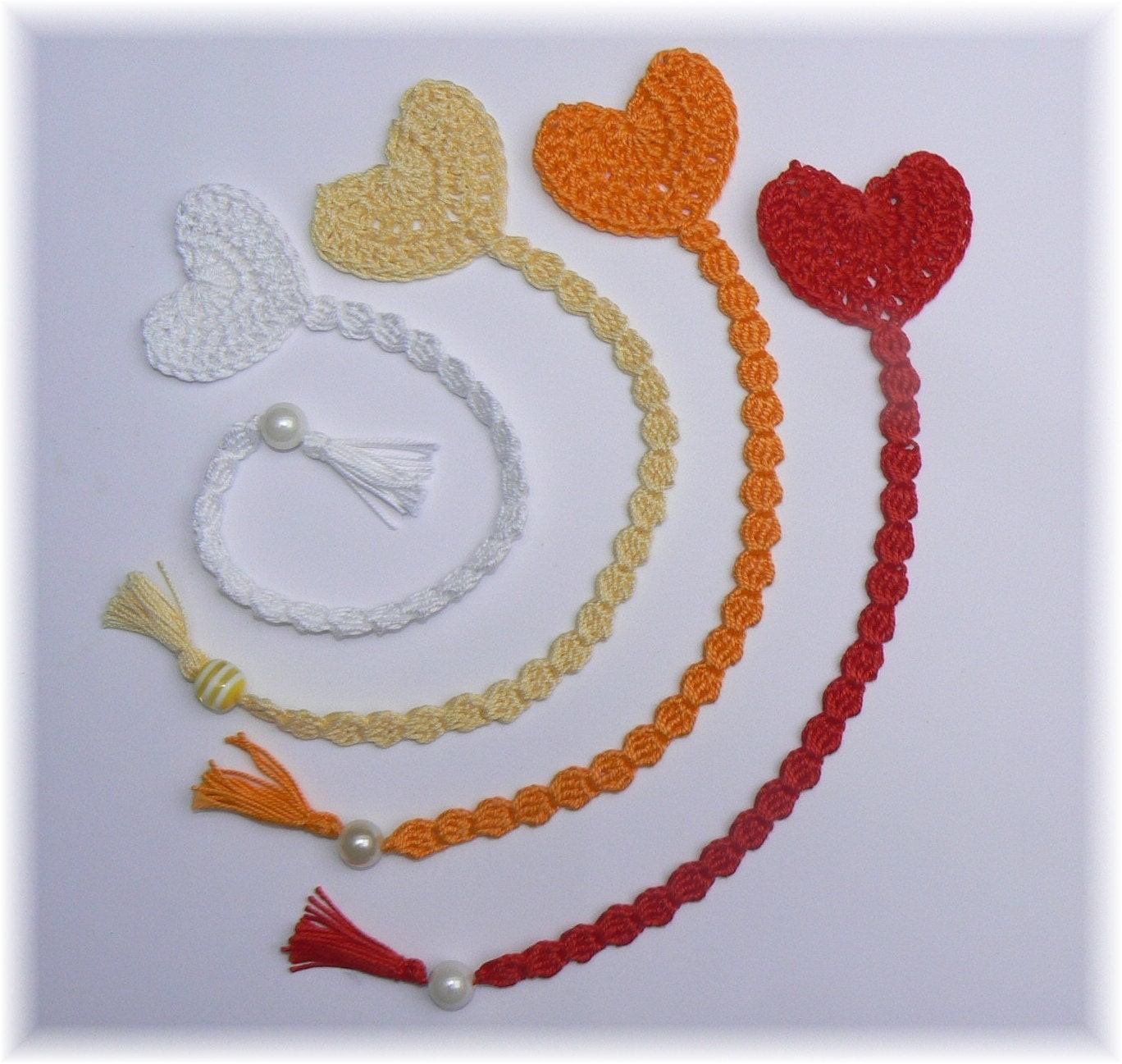 Set of 4 Crocheted Bookmarks-Hearts,, Ready to ship