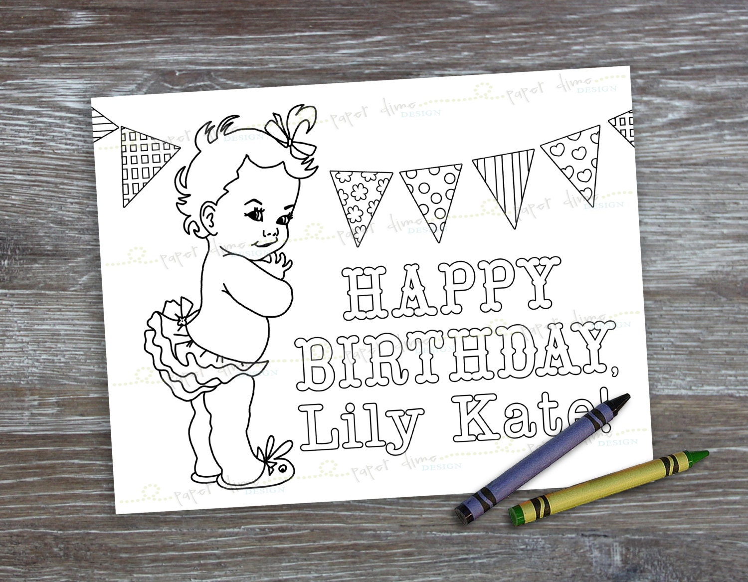 PERSONALIZED & CUSTOM Printable Coloring Sheet - Shabby Chic, Vintage, First, Birthday, Baby, Girl - PDF File, You Print