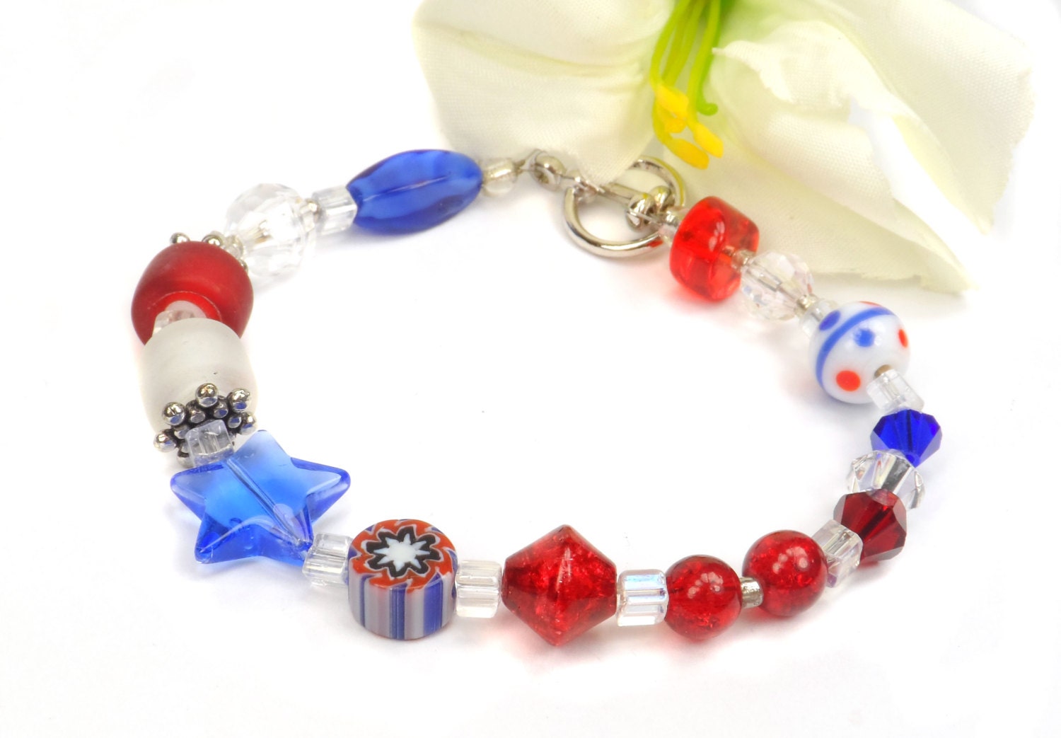 Patriotic Bracelet, July 4th Bracelet, Red White and Blue Jewelry, Memorial Day, Pride in America  B1