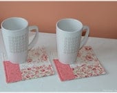 Fabric coasters in floral fabric. Country cottage / cottage chic / shabby chic style.  Pink, roses, patchwork, quilted.