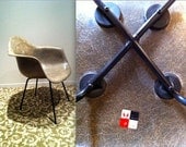 EAMES ROPE EDGE Elephant Hide Gray Full Checkerboard Label Early Zenith 1950s Herman Miller Arm Chair black lounge X-base rare Mad Men era