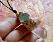 Quartz Rough Pendant Crystal Fluorite Octahedron Blue Green Tribal Mens Jewelry Healing Spiritual Necklace Magic Hippie Gypsy Traveler