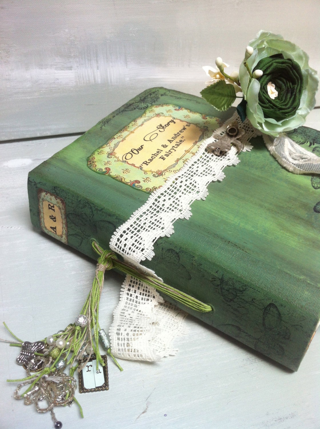 Shabby Chic Chintzy Butterfly Wedding Scrapbook Guest Book & Photo Album With Detachable Boutonniere Pen