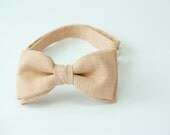 Mens bow tie by Bartek Design - groom wedding classic retro necktie chic handmade gift for him ready to wear - linen beige ivory creme