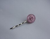 Pink-Lilac Beautiful Detailed Button on Silver Hair Grip/Bobby Pin.