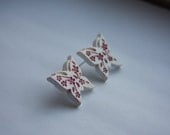 Pretty White and Pink Butterflies, on Silver Plated Posts/Studs Earrings. -High-Set Studs.
