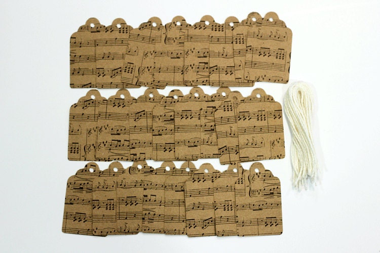 Hang Tags with String - Music - Set of 24 - Handmade - Scrapbooking Embellishment - Gift Tag - Price Tag