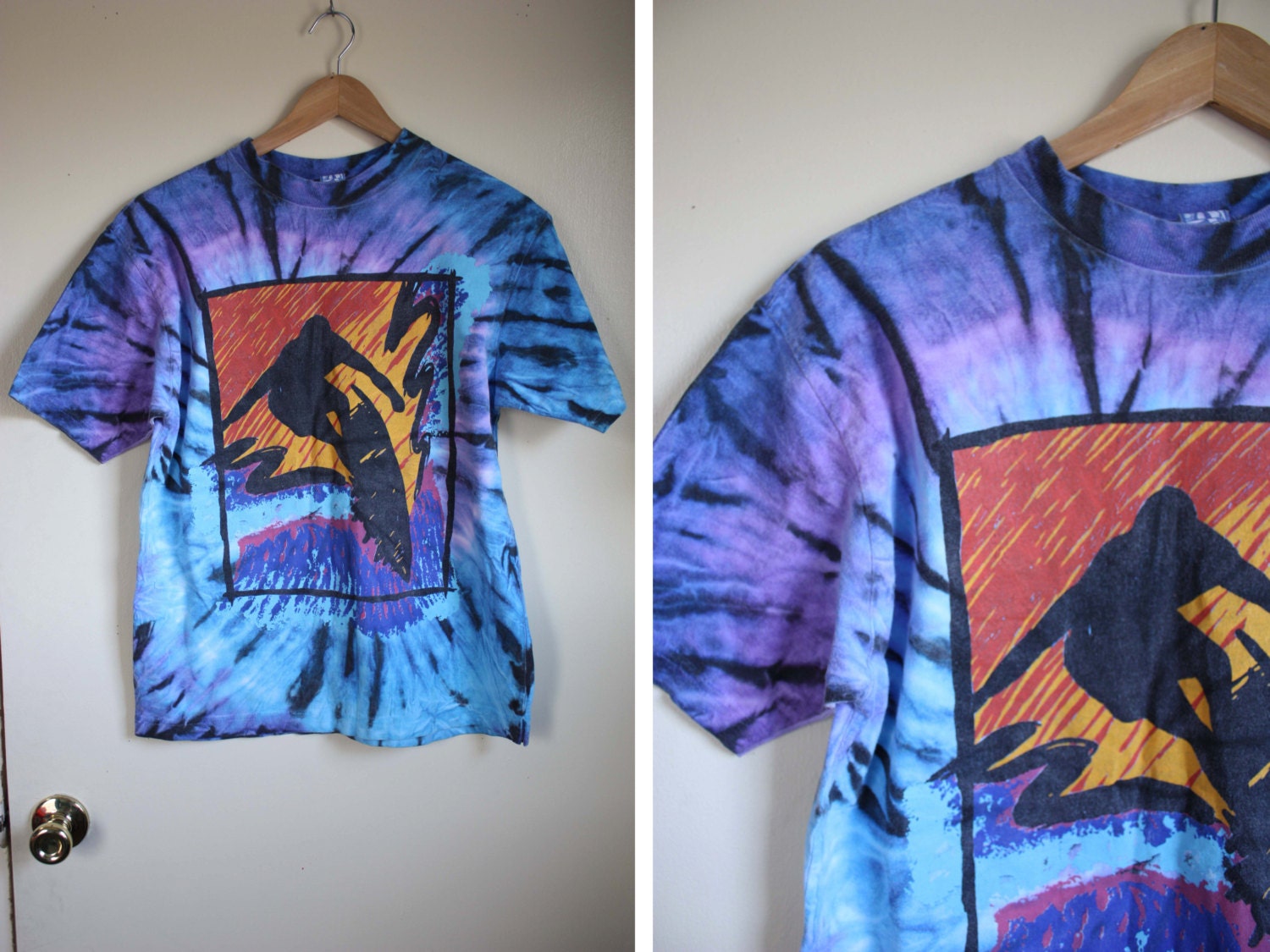 Vintage Surfer Print Tie Dye T Shirt