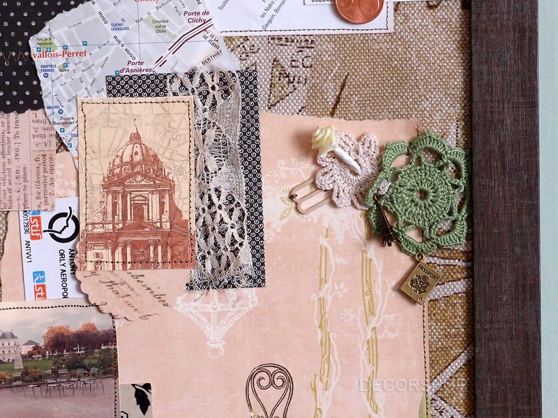 Paris Travel Journey Original Mixed Media Home Decor Collage Vintage Map