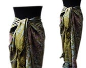 BALI BATIK Beach Sarongs, Beach Cover up, Swimwear, Batik Pareo, HANDMADE, Olive Green, Rayon, Size 47 x 71 inches.