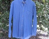 Vintage Blue Chambray Shirt Mens Button Down Collar Long Sleeve Club Room Denim Shirt Size Medium