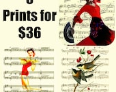6 Prints for 36, Upcycled Music Page Art Print, Book Art, Dictionary Art, or Music Sheet Art, Book Art, Wall Decor