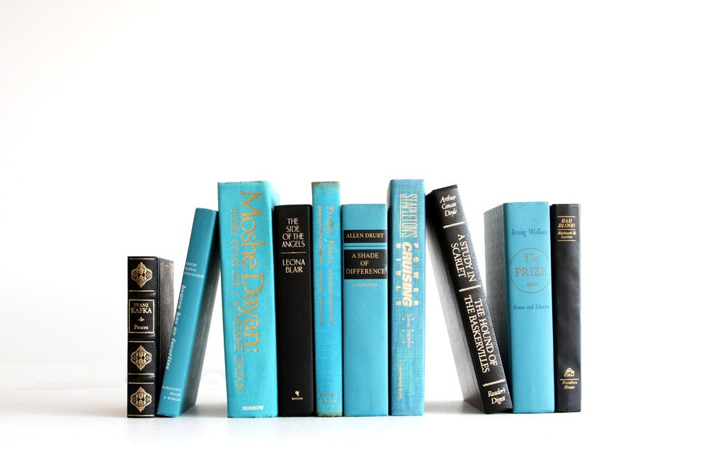 Aqua Blue Black Book Collection - Decorative Book Decor - Vintage Modern Home Decor - Vintage Books - Sky Blue