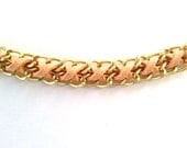Chain and Leather Suede Woven Arm Candy Bracelet - Cross Style on Matte Gold Chain